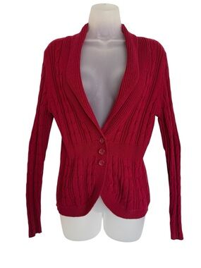 Croft & Barrow Red Cable-Knit Shawl Collar 3 Button-Front Cardigan Size Medium